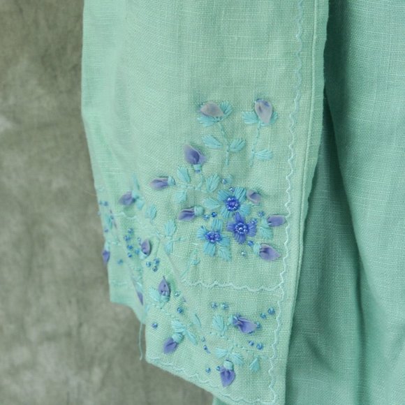 EUC Spenser Jeremy Petites VINTAGE Mint Green Dress/Jacket 100% LINEN Size 8 - Picture 4 of 13